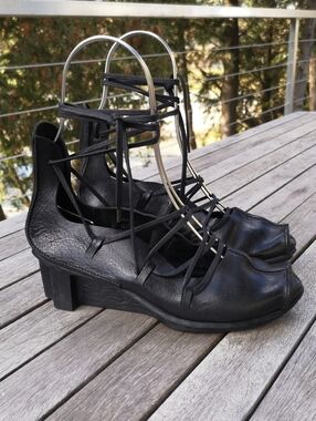 Trippen funky black leather lace-up wedges